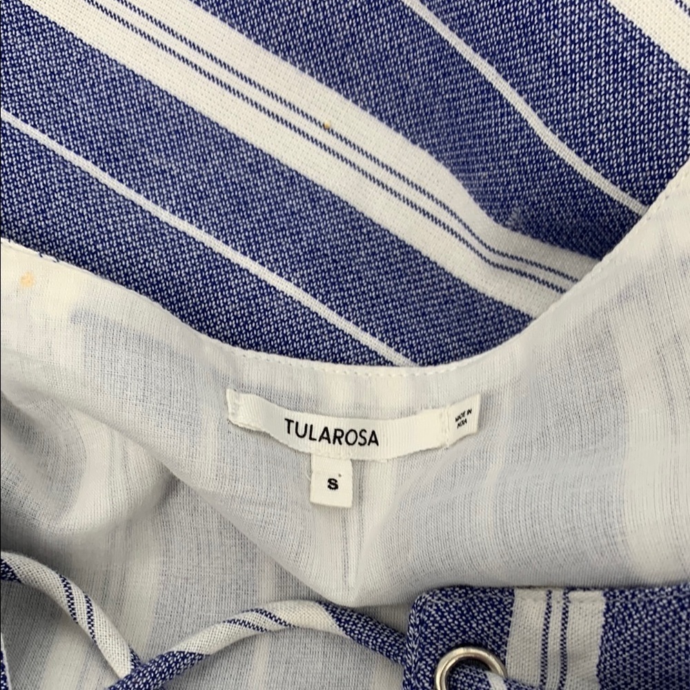 Tularosa Warren striped mini dress cotton lace-up tassels blue white cotton S - Picture 5 of 5